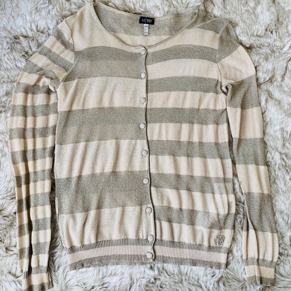 Armani Sheer Transparent Striped Gold Cardigan Sweater - Picture 2 of 8